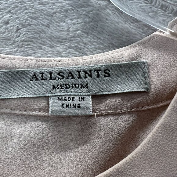 Allsaints Uma Top Womens Medium Beige Peach Boxy Chiffon Blouse - Picture 2 of 9